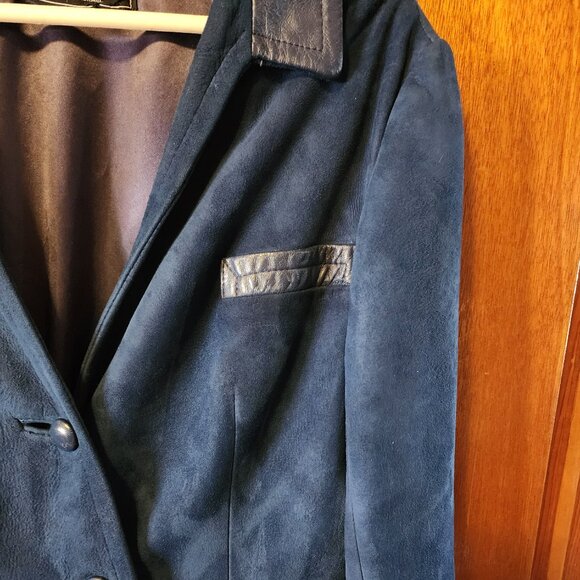 Women's Medium Beged-Or Blue Suede Leather Full Length Coat Made In Israel - Picture 5 of 14